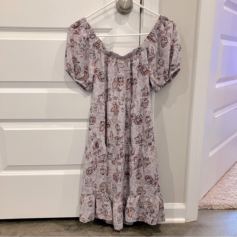 Maurices dress off the shoulder baby doll triered ruffle purple floral parsley